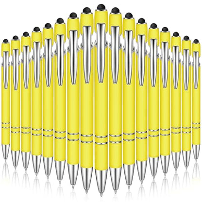 Zonon 38 Pieces Rubberized Ballpoint Pen with Stylus Tip Stylish Metal Pen Capacitive Styli with Soft Rubberized Grip, Black Ink for Most Devices(Yellow) - color: Yellow