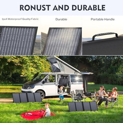 Portable Power Station, 300W 296Wh Battery Bank with 110V Pure Sine Wave, 60W Foldable Solar Panel with 18V DC Outlet for Portable Power Stations