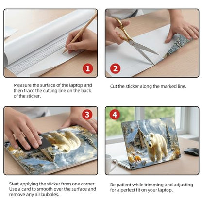 Universal Laptop Skin Sticker Decal, 12"-15.6" Aesthetic Vinyl Wrap, Polar Bear Fox Winter Waterproof Notebook Cover Art Protector for MacBook HP Dell Lenovo, Fits 13" 14" 15" 15.6" - color: Polar Bear Fox Winter