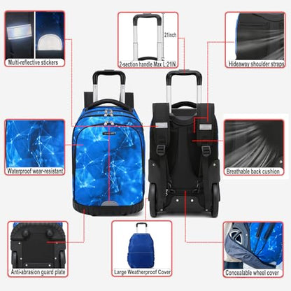 Rolling Backpack, 55L (14.5gal) Backpack with Wheels for Business, Waterproof Backpacks with Dual Handles and Silent Large Wheels, Carry on Backpack with Laptop Compartment (Blue,22 inch) - color: Blue(22 Inch)