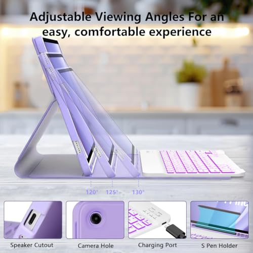 Keyboard Case for Samsung Galaxy Tab A9 Plus 5G 11 inch 2023 (SM-X210/X216/X218), 7 Color Backlit Detachable Keyboard Bluetooth, Smart Folio Cover with S Pen Holder for Galaxy Tab A9+ 11"(Purple) - color: Purple