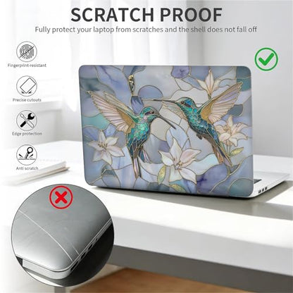 for MacBook Air 13 Inch Release 2011-2017 Model A1466 A1369 Clear Computer Case,Novelty Premium Pattern Hardshell Laptop Case Gilded Wings Stained Glass Hummingbirds Lilies - color: Gilded Wings Stained Glass Hummingbirds Lilies, size: A1466/A1369(13 inch