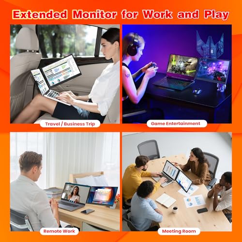 Laptop Screen Extender 0.27" Ultra-Thin, 14" FHD 1080P IPS Dual Portable Monitor, USB-C/HDMI Plug & Play Travel screen extender for 13-17" Laptops, Compatible with Window/Mac/Chrome/Switch/Android - size: 14“ Dual Monitor