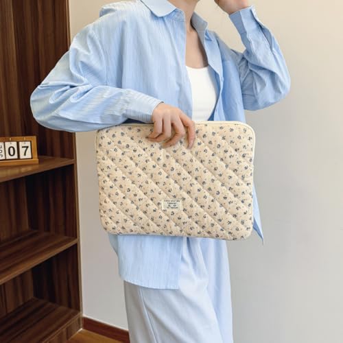 Cute Laptop Sleeve 13-15 inch Laptop Case Aesthetic Quilted Laptop Sleeve Computer Bag with Flower Printing for MacBook (A-Blue, 13inch) - color: A-blue, size: 13inch