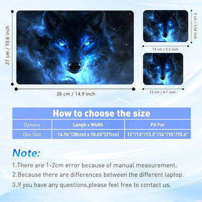 Universal Laptop Skin Sticker Decal with 2 Wrist Pad Skins, Waterproof Scratch Vinyl Cover for 11–15.6 Inch MacBook, HP, Dell, Lenovo, Cutable & Reusable,Glowing Blue Fire Wolf - color: Glowing Blue Fire Wolf