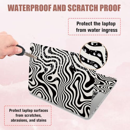PLIGREAT 15 Inch Black White Classic Pattern Laptop Skin Stickers Cutable Universal Size Fits 12" 13" 13.3" 14" Laptop Removable Waterproof Notebook Art Decals PC Protector Cover Sticker