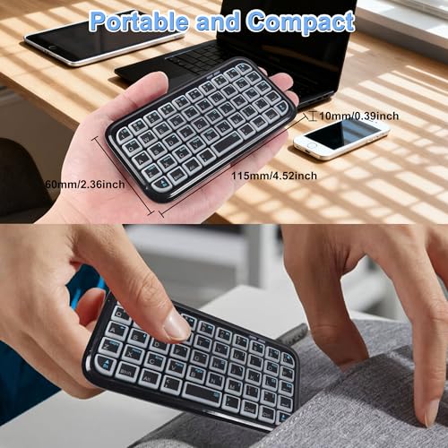 Wireless Keyboard Super Mini Bluetooth Keyboard with Backlight Wired & Bluetooth Dual Mode Rechargeable Silent Portable Compact Pocket Slim Handheld Keypad for Laptop PC Notebook Tablet Smartphone