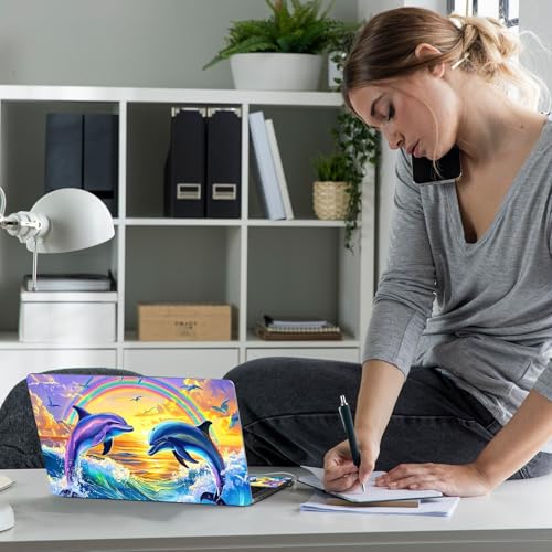 Laptop Skin Sticker Decal 12" 13" 13.3" 14" 15" 15.6",Waterproof Scratch Resistant Vinyl,Reusable Easy to Apply,for MacBook HP Dell Notebooks Netbooks Laptop,2 Wrist Pads,Dolphin Couple Rainbow - color: Dolphin Couple Rainbow