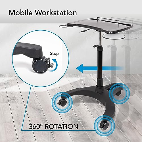 EHO Mobile Laptop Standing Desk Carts on Wheels with Stationery Storage, Pneumatic, Height Adjustable Rolling Stand, Sit to Stand Computer Cart, Workstation for Home, Office, Medical and School - style: Pro Desk