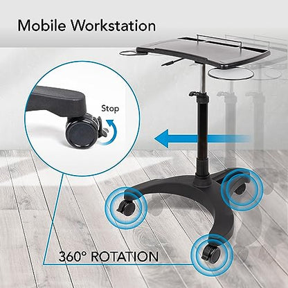 EHO Mobile Laptop Standing Desk Carts on Wheels with Stationery Storage, Pneumatic, Height Adjustable Rolling Stand, Sit to Stand Computer Cart, Workstation for Home, Office, Medical and School - style: Pro Desk