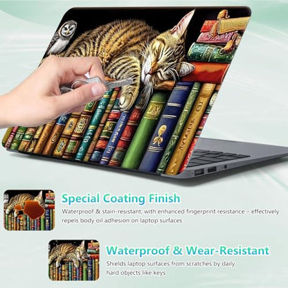 Laptop Skin Sticker Decal 12"-15.6" Universal Laptop/Notebook/Netbook Vinyl - Waterproof Scratch Resistant,Fits HP Dell Lenovo MacBook,2 Free Wrist Pads,Easy Apply & Remove,Cat Bookshelf - color: Cat Bookshelf