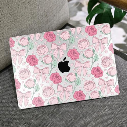 MEEgoodo for M2 MacBook Pro 13 inch Case 2022 2021 2020,Crystal Cover Fit Model A2338 M2/M1 A2251 A2289,Clear Case for 13.3-inch Laptop,Hard Shell for MacBook Pro M2, Pink Peony & Bow - color: Pink Peony & Bow