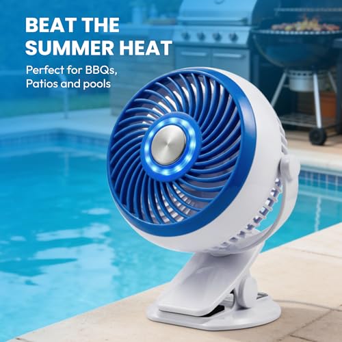Spark Innovators Go Fan Blue Steel Portable Desk Fan with Cooling Plate, Cordless & Rechargeable – 360° Oscillating with Active Cooling Technology, USB Charging, for Home, Outdoor Camping & Travel