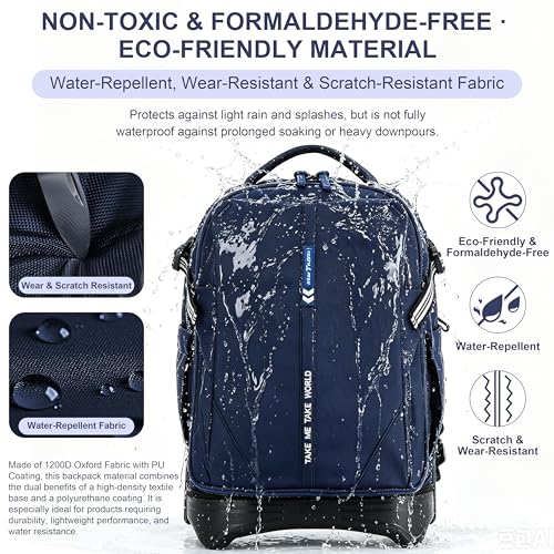 NEW TILAMI 18 Inch Expandable Rolling Backpack Stair-Climbing for School | 6-Wheel Stair-Climbing Girls Boys Carry-on Suitcase 15.6 Laptop Sleeve Water-Resistant Adjustable Handle Wheel Travel Camping - color: Navy Blue