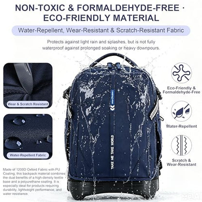 NEW TILAMI 18 Inch Expandable Rolling Backpack Stair-Climbing for School | 6-Wheel Stair-Climbing Girls Boys Carry-on Suitcase 15.6 Laptop Sleeve Water-Resistant Adjustable Handle Wheel Travel Camping - color: Navy Blue