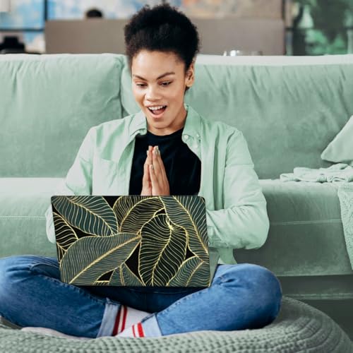 SUPERDANT Laptop Notebook Skin Sticker Cover Decal Green Leaf Laptop Protector Notebook PC Computer Art Protector Universal Notebooks Art Decal Fits 12" 13" 13.3" 14" 15" 15.4" 15.6 inch Gold Green