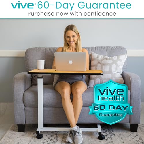 Vive Overbed Table (XL) - Hospital Bed Table - Swivel Wheel Rolling Tray | Adjustable Over Bedside Home Desk - Laptop, Reading, Eating Breakfast Cart Stand - Bedridden, Elderly (Brown) - style: Standard