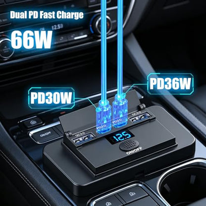 15W 5V USB Outlet Panel Wall Mount – Dual 15W PD & Dual QC3.0 Car USB Charger Socket, Waterproof ON/Off Switch, Surface Mount for RV, Boat, Truck, ATV & Marine(4 Interface)