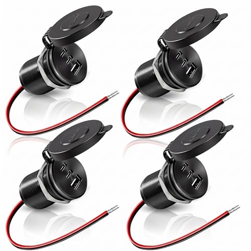 4PCS Aluminum Alloy 12V/24V RV USB Outlet 90W 3 Charging Ports, GIBBAB 2 36W PD3.0 Type-C+18W QC3.0 Fast Charging Socket, Waterproof Cover Recessed Mount Car Charger Cigarette Lighter Replacement Boat - color: Black-Cover, size: 4P