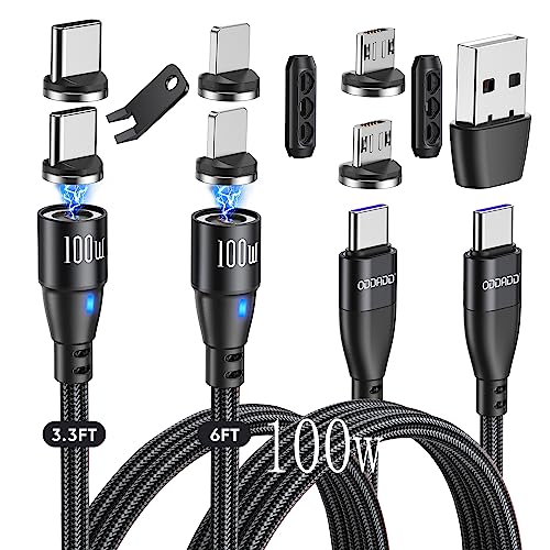 100W USB C Magnetic Charging Cable 2pack(3.3ft+6ft), 6 in 1 Magnetic Fast Charging Cable, Magnetic USB C Charging Cable Compatible with Micro USB, Type C and All Devices