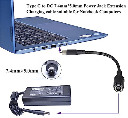 USB Type C Male External to DC 7.4mmx5.0mm Female Internal Connector Quick 5A Charging Power Supply Suitable for Mobile Phones,Tablets,laptops Power Sockets(17cm/6.7inch-2Pack)