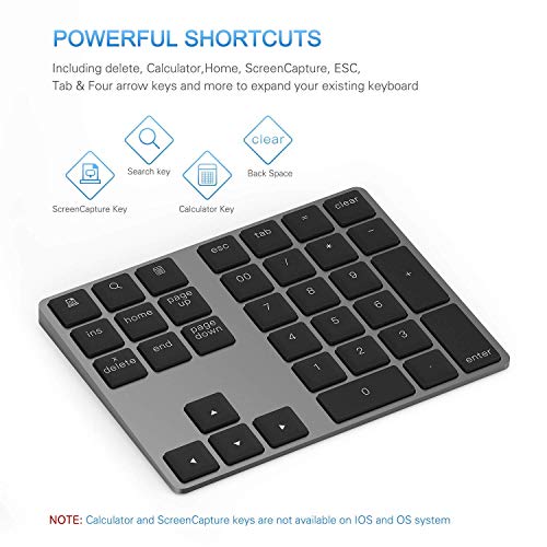 Bluetooth Number Pad, Lekvey Aluminum Rechargeable Wireless Numeric Keypad Slim 34-Keys External Numpad Keyboard Data Entry Compatible for Macbook, MacBook Air/Pro, iMac Windows Laptop Surface Pro etc - color: Bluetooth - Black