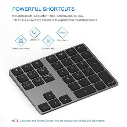 Bluetooth Number Pad, Lekvey Aluminum Rechargeable Wireless Numeric Keypad Slim 34-Keys External Numpad Keyboard Data Entry Compatible for Macbook, MacBook Air/Pro, iMac Windows Laptop Surface Pro etc - color: Bluetooth - Black