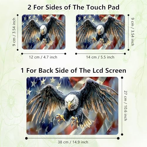 Laptop Skin Sticker Decal, Universal Reusable Vinyl Laptop Cover for 12" 13" 13.3" 14" 15" 15.4" 15.6" Notebook PC, Reusable Waterproof Scratch-Resistant with 2 Wrist Pads,Eagle American Flag - color: Eagle American Flag