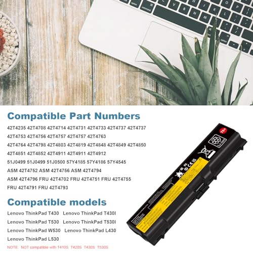 Fancy Buying 70+ 57Wh Laptop Battery for Lenovo IBM Thinkpad T430 T430i T530 T530i W530 W530i L430 L530 SL430 SL530 45N1007 45N1006 (0a36303 70+) - size: 9.64*3.74*0.2inch T430