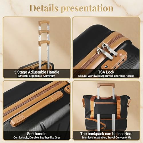 Luggage Set 3 Piece, Carry On Luggage 20 Inch 22x14x9 Airline Approved with Spinner Wheels & TSA Lock, Durable Lightweight ABS Hardside Suitcase Set for Travel (20/TB/DB Black) - color: Black, size: 3 Piece Set (20/DB/TB)