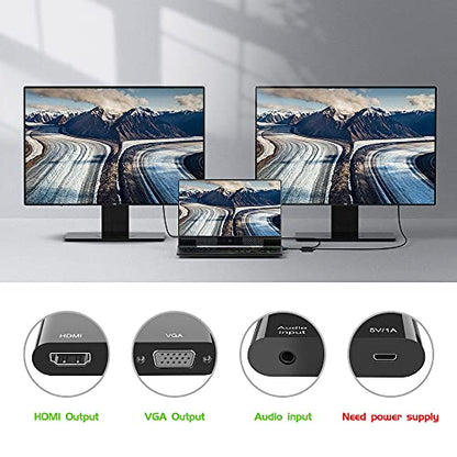 ONTEN VGA to HDMI VGA Adapter, VGA Splitter 1 VGA in HDMI VGA 2 Out, VGA to HDMI VGA Adapter for Computer, Desktop, Laptop, PC, Monitor, Projector Work Need Power