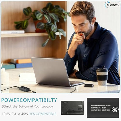 SLE-TECH 45W Laptop Charger for Dell Inspiron 11 13 14 15 17 3000 5000 7000 Series, 19.5V 2.31A Power Adapter for Latitude 3140 3520 3420, XPS 13, Vostro 3420 3520, 4.5mm * 3.0mm Round Tip AC Cord