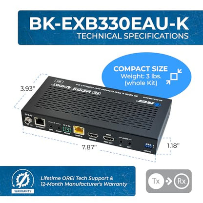 OREI 8K HDBaseT 3.0 HDMI KVM Extender, Loop Out, USB 2.0 RS-232 PoC HDR10+ | 4K 120Hz HDMI Extender, 4K 120Hz HDMI Over Ethernet, eARC/ARC, 40Gbps FRL, Dolby Vision, VRR, ALLM - size: 8K w/ eARC, LAN, KVM