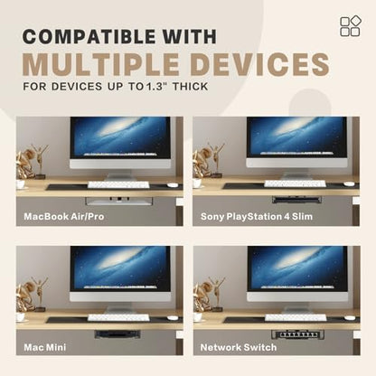 Under Desk Laptop Mount, 3Pcs Metal Laptop Holder for Desk | with Anti-Scratch Silicone Pad, Supports 1.2" Thick Devices (Black)