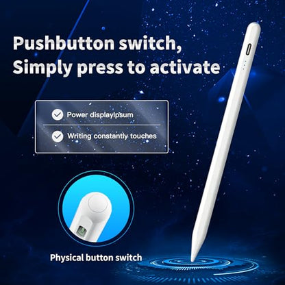 Stylus Pen Android for AMZ Tablet HD 10/Max 11 Compatible with Samsung/Lenovo,Accurate， Push-Button Switch On/Off,Long Battery Life+2Tips(NW White) - color: NW White