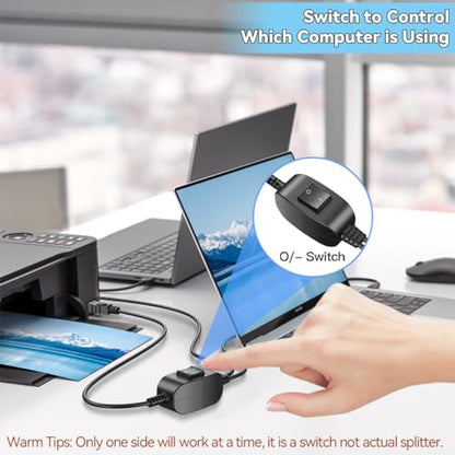 Herfair Printer Splitter for Two Computers USB A Splitter 1 in 2 Out for Share One Printer/Scanner/Fax Machine/USB Peripherals to Two Laptops/PCs/Computers, 5FT+5FT Cables - size: 1