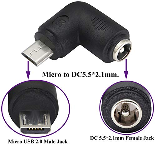 90 Degree Micro DC Power Adapter 90 Degree DC5.5x2.1mm to Micro USB 5V DC Power Supply Charging Connector for Cellphone, Tablet,MP3 and Micro USB Device.(2Pack/Micro) - color: Micro