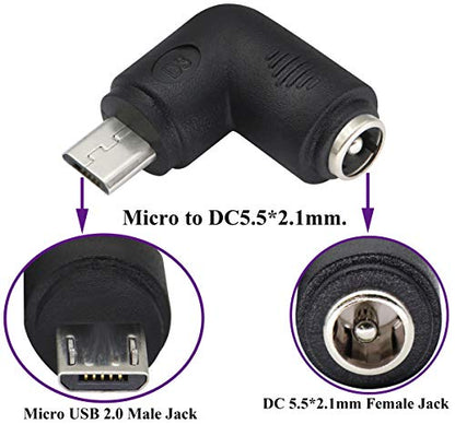 90 Degree Micro DC Power Adapter 90 Degree DC5.5x2.1mm to Micro USB 5V DC Power Supply Charging Connector for Cellphone, Tablet,MP3 and Micro USB Device.(2Pack/Micro) - color: Micro