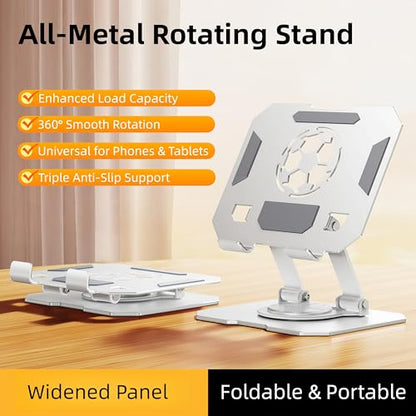 360° Rotatable Metal Tablet Stand, Adjustable Folding Desktop Stand for iPad/iPhone/Switch, Universal Use for Office/Movie/Studying/Drawing/Gaming - color: White