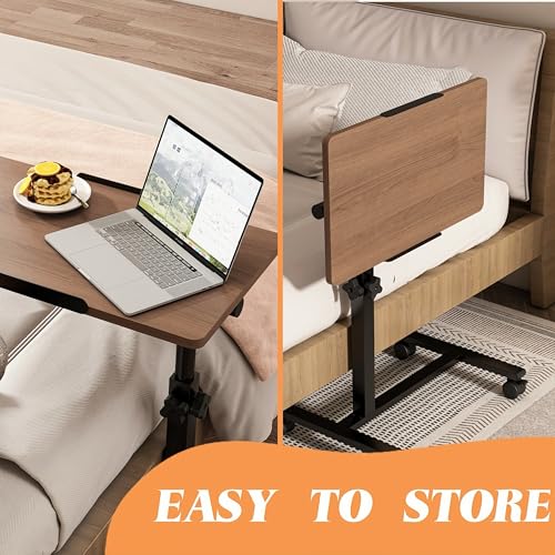 Office Carts & StandsOverbed Table Adjustable Height with Wheels Rolling Laptop Desk Medical Bed Tables Couch Tray Table-Brown - color: Brown
