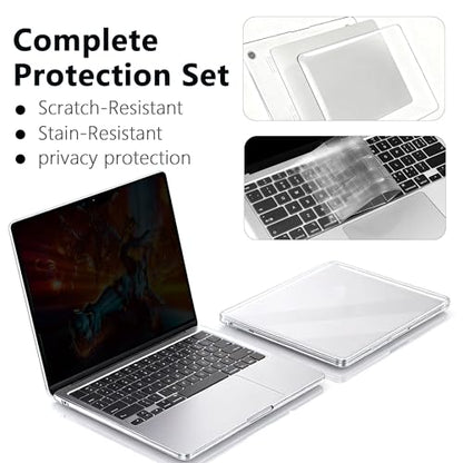 Magnetic Privacy Screen Protector Compatible with MacBook Air 13.6/13 Inch (2022-2025, M2, M3，M4), Hard Shell Case + Keyboard Cover + Screen Protector Crystal Clear Anti-Spy Anti Fingerprint - color: HH-13.6 CS