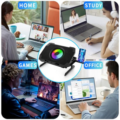 LP-2 Laptop Cooling Pad & Phone Holder, Dual-Mode Ergonomic Laptop Cooling Stand with 7 Adjustable Heights, 5 RGB High-Performance Quiet Laptop Fans, 2 USB Ports & 3 Speeds Laptop Cooler for 15–21Inch