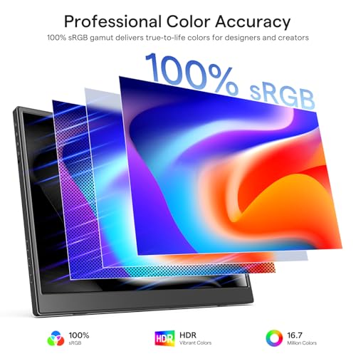 Yxk Portable Monitor 14 Inch 1200P 60Hz IPS HDR Ultra-Slim Travel Monitor with Dual Speakers USB-C HDMI Second Screen for Laptop PC Mac Phone Xbox PS4/5 Switch, VESA Kickstand, Zero Frame Gaming - size: 14