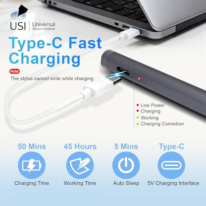 USI 2.0 Stylus Pen for Chromebooks, Palm Rejection | Stylus Pen for Chromebooks Acer Spin,ASUS Flip,Lenovo Duet/IdeaPad/Flex,Amazon Fire Max 11/Fire HD 10, Google Pixel, Grey - color: Grey