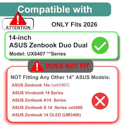 2-Pack Tempered Glass Screen Protector for 2026 New ASUS Zenbook DUO 14" 2-in-1 (UX8407) Dual Touchscreen Laptop, Ultra Clear, Anti Scratch,Bubble Free (1 Sets - Primary and Secondary Screens)