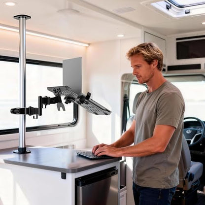 WALI Laptop Pole Mount, Adjustable Laptop Arm Holder Fits 10"-15.6" Laptops, 2-in-1 Full Motion Monitor Mount with Removable Tray, VESA 75x75 or 100x100 mm, Holds up to 15.4lbs(011ARMLPN), Black - size: Up to 15.4