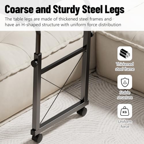Overbed Table with Wheels, Adjustable Queen Size Bed Desk, Oaken | Fits Twin To King Beds, Adjustable Height & Length Rolling Over Bed Table For Hospital and Home, with 4 Locking Casters - color: Oaken