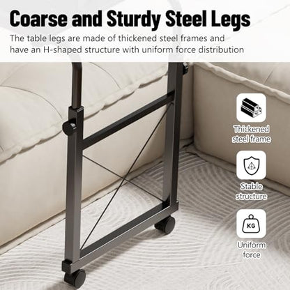 Overbed Table with Wheels, Adjustable Queen Size Bed Desk, Oaken | Fits Twin To King Beds, Adjustable Height & Length Rolling Over Bed Table For Hospital and Home, with 4 Locking Casters - color: Oaken