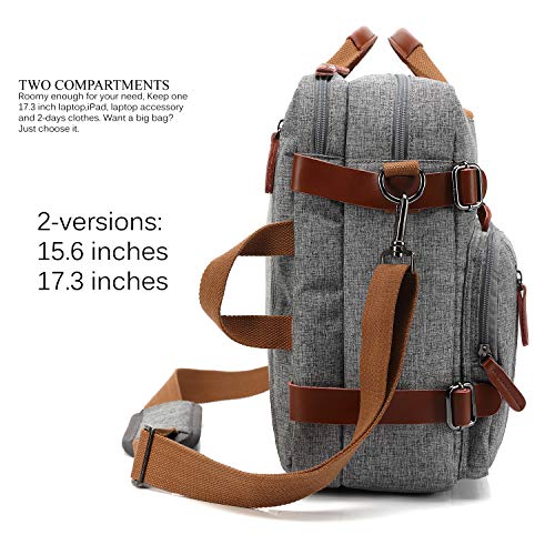 CoolBELL Convertible Backpack Messenger Shoulder bag Laptop Case Handbag Business Briefcase Multi-functional Travel Rucksack Fits 15.6 Inch Laptop For Men/Women (Grey) - color: Grey, size: 15.6 Inches