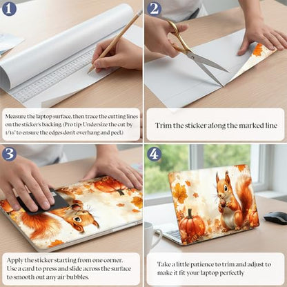 Universal Laptop Skin Sticker Decal,15.6 Inch Laptop Vinyl Cover for 13" 14" 15.6" Laptop,Scratch-Resistant Waterproof Protector Wrap,Reusable with Wrist Pads,Autumn Squirrel Pumpkin - color: Autumn Squirrel Pumpkin